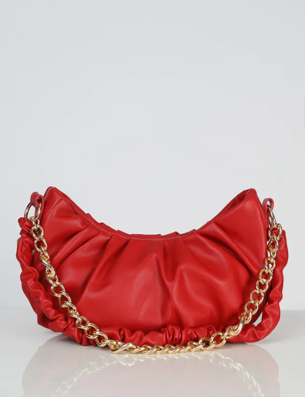 The Livy Red Grain Pu Chain Shoulder Bag sold by Public Desire