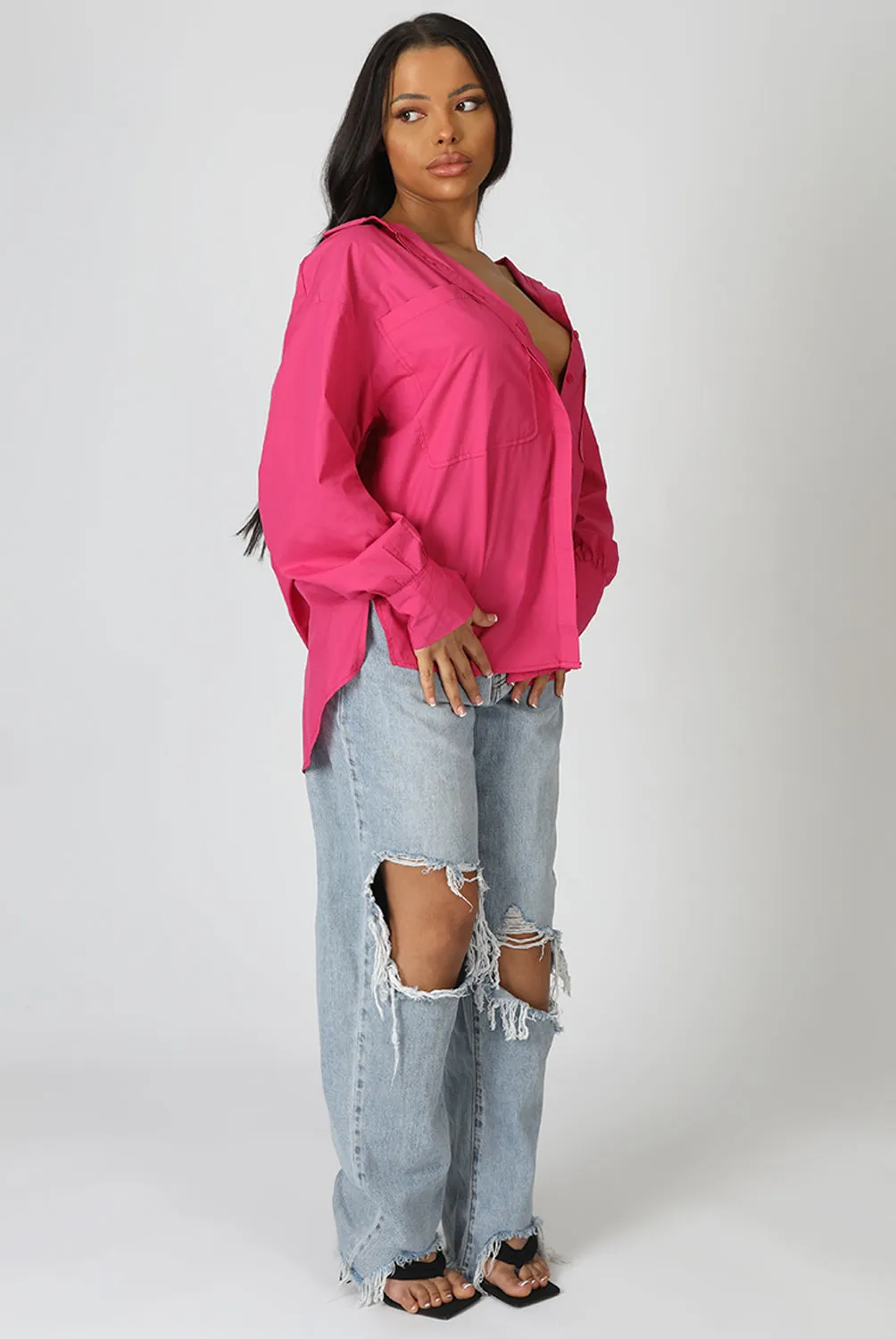 Oversized Pocket Poplin Shirt Pink sold by Public Desire product image thumbnail 4
