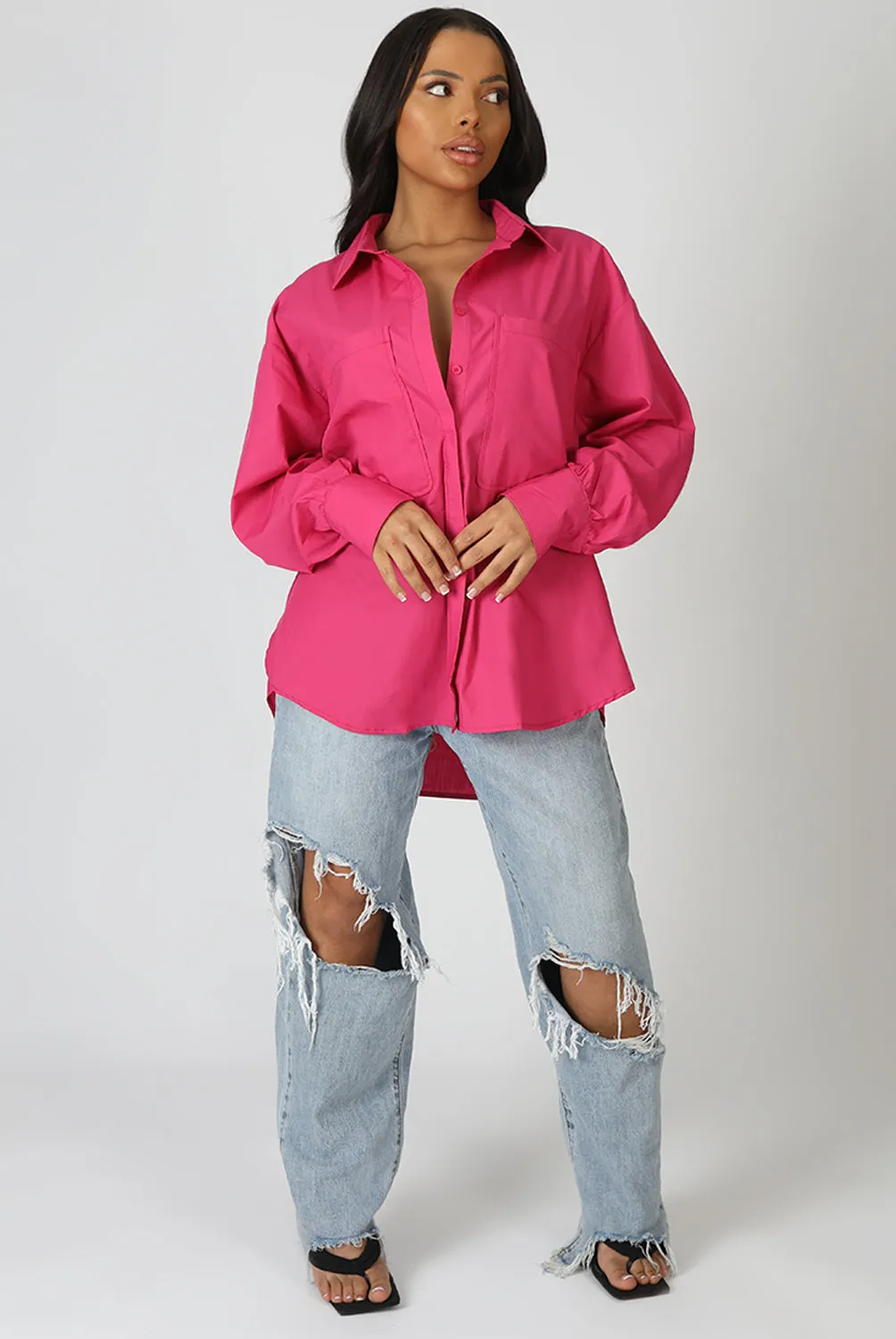 Oversized Pocket Poplin Shirt Pink sold by Public Desire