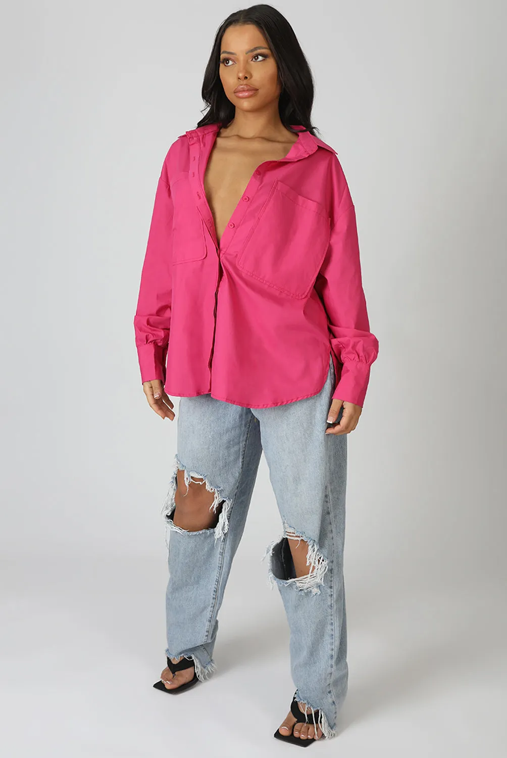 Oversized Pocket Poplin Shirt Pink sold by Public Desire product image thumbnail 5