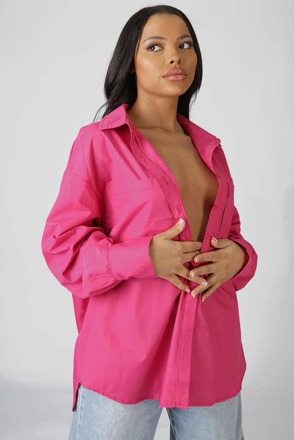 Oversized Pocket Poplin Shirt Pink sold by Public Desire product image thumbnail 2