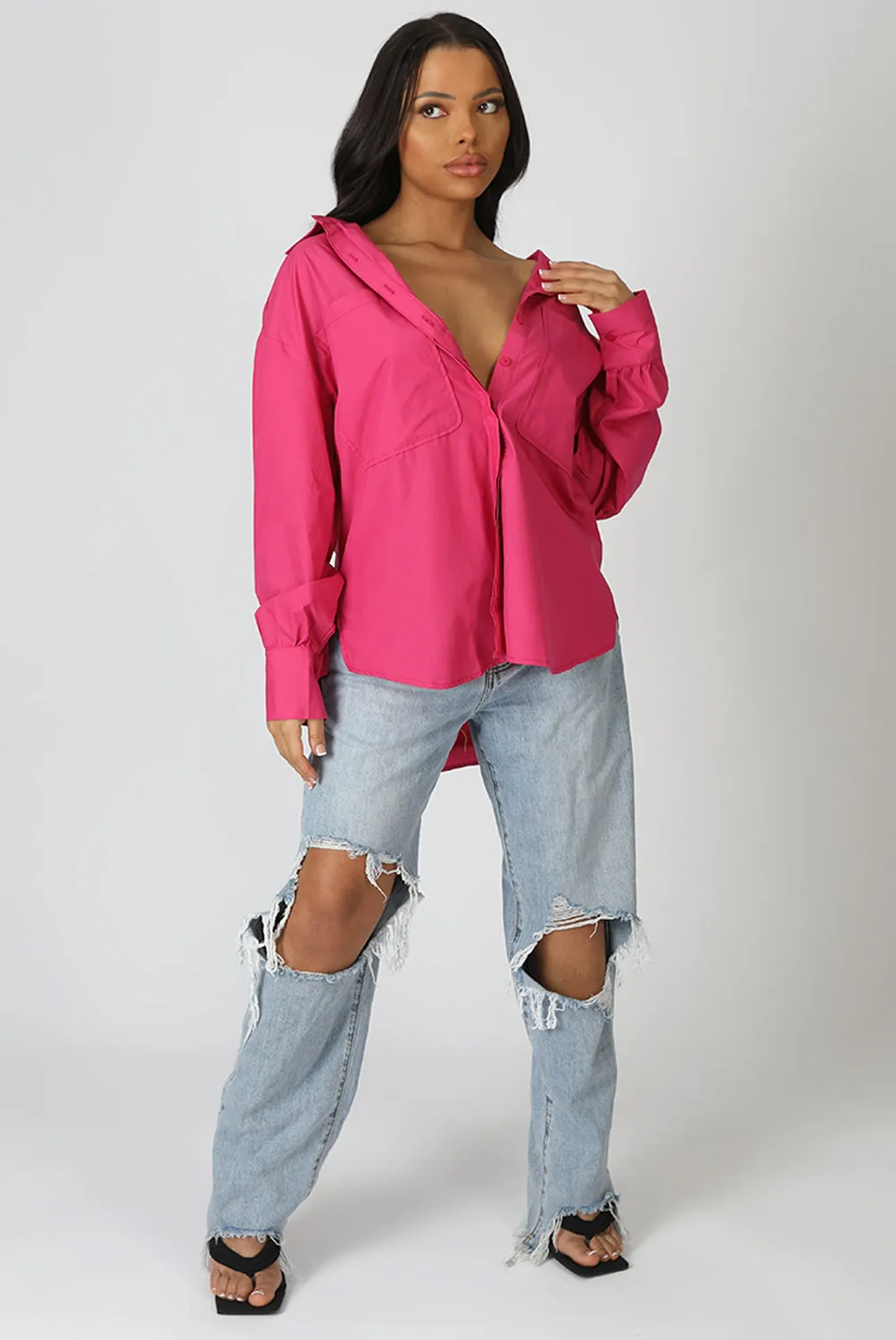 Oversized Pocket Poplin Shirt Pink sold by Public Desire product image thumbnail 3