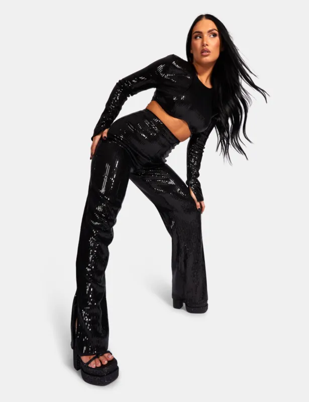 Ultimate Sequin Wide Leg Trouser Black sold by Public Desire