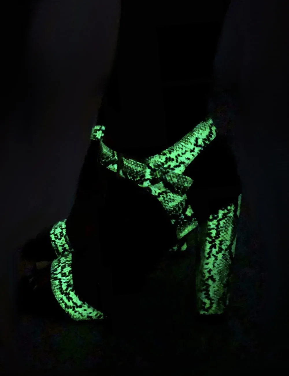 Meteor Glow in the Dark Snakeskin Block Heeled Barely Theres sold by Public Desire