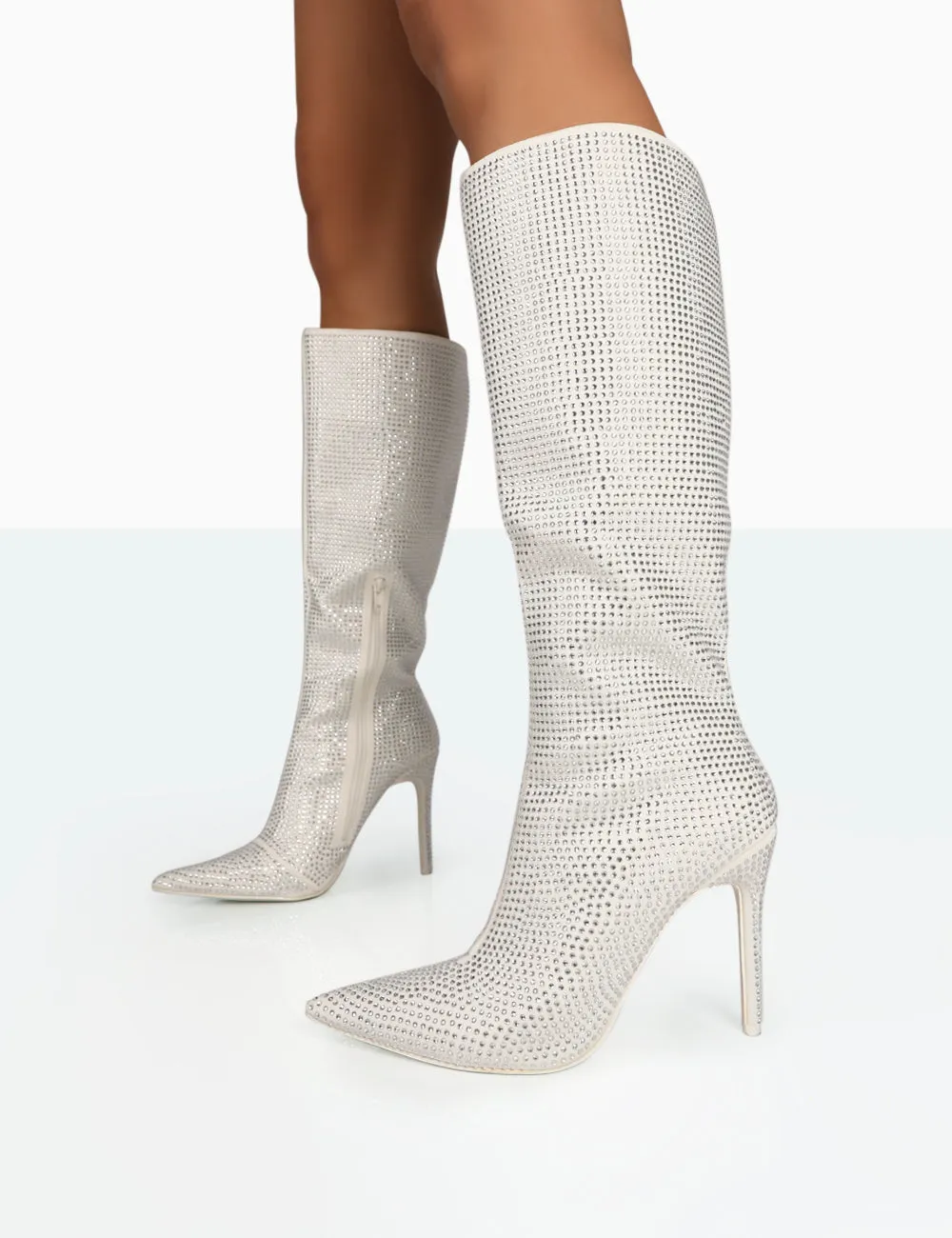 Lexi Silver Diamante Stiletto Knee High Boots sold by Public Desire product image thumbnail 3