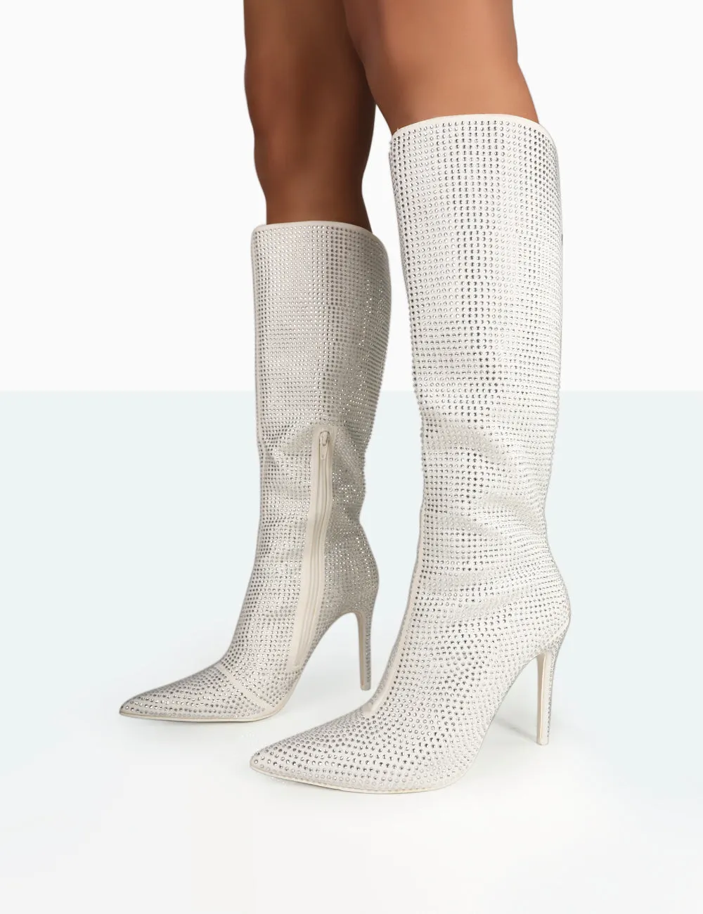 Lexi Silver Diamante Stiletto Knee High Boots sold by Public Desire product image thumbnail 4