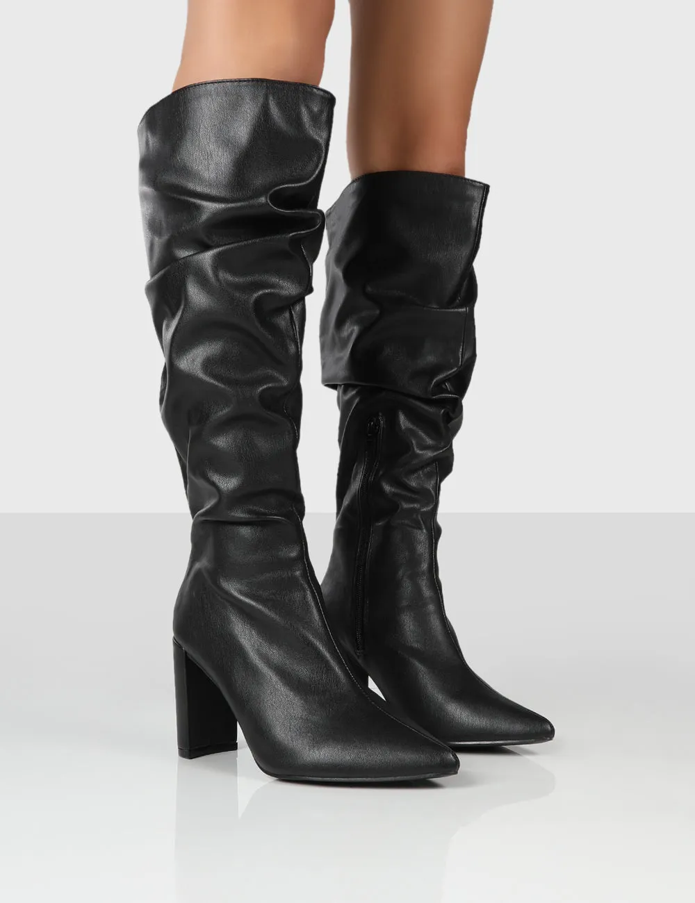 Mine Black PU Knee High Boots sold by Public Desire