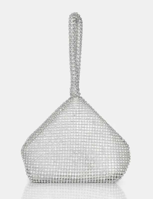 The Marilyn Silver Diamante Mini Pouch Party Bag sold by Public Desire