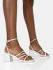 Dayla Wide Fit White PU Strappy Square Toe Block Mid Heel Sandals sold by Public Desire