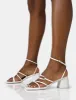 Dayla Wide Fit White PU Strappy Square Toe Block Mid Heel Sandals sold by Public Desire