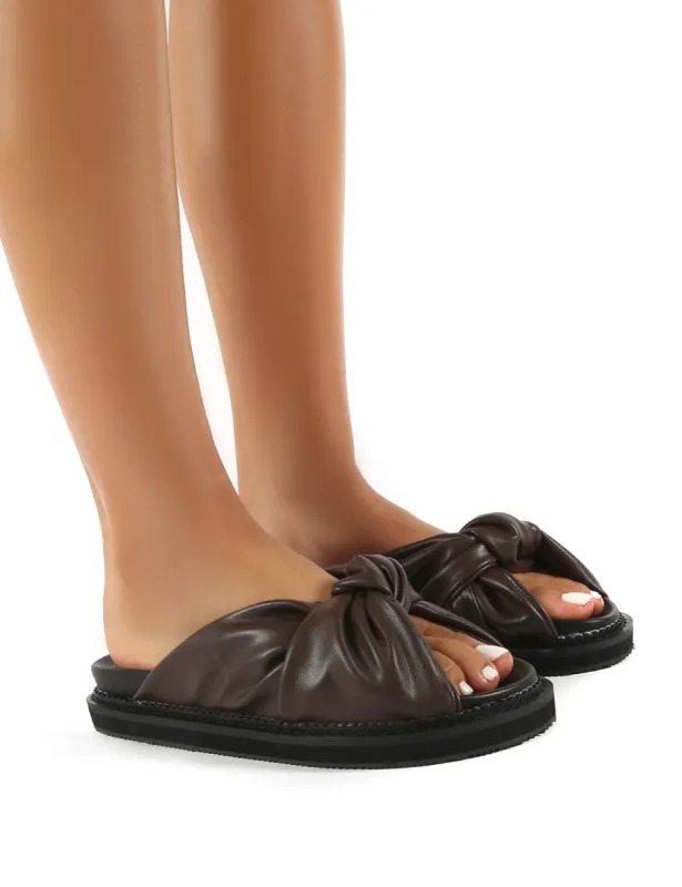 Bay Choc Drench PU Knot Detail Sandals sold by Public Desire