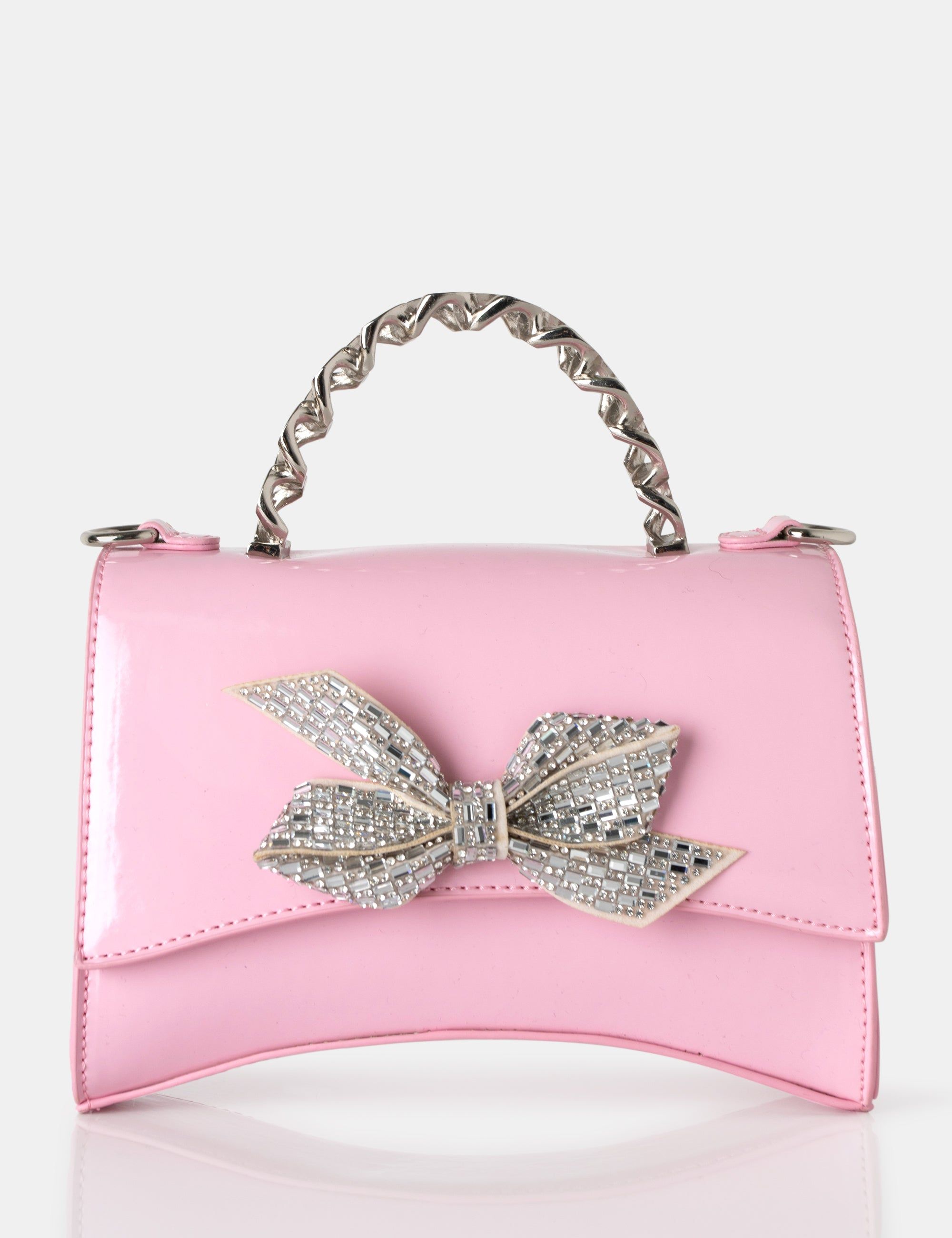 The Bow Baby Pink Patent Chain Handle Diamante Grab Bag sold by Public Desire
