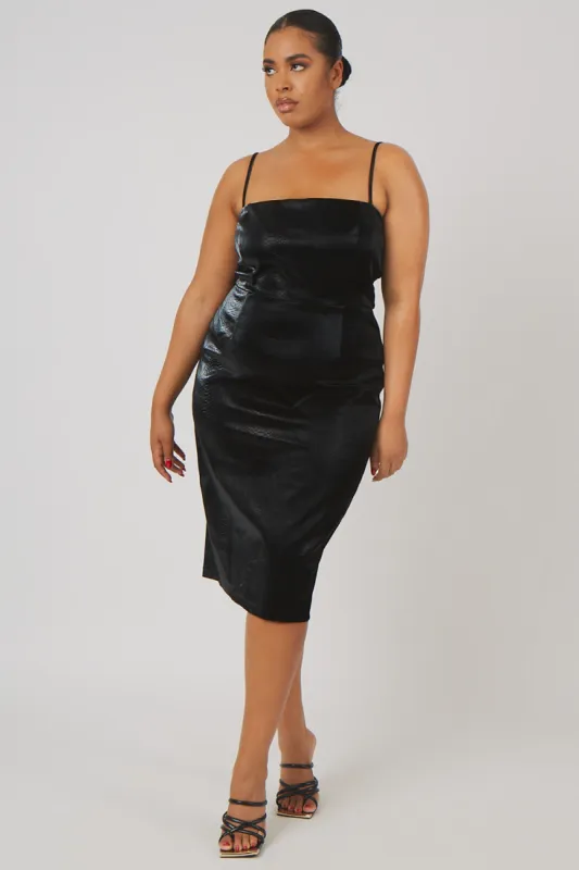 Curve Snakeskin Pu Square Neck Midi Dress Black made by Public Desire