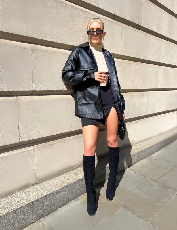 Vegan Leather Pocket Oversized Shacket Black sold by Public Desire