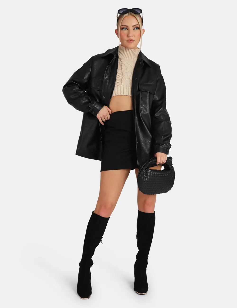 Vegan Leather Pocket Oversized Shacket Black sold by Public Desire product image thumbnail 4
