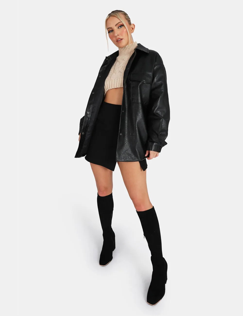 Vegan Leather Pocket Oversized Shacket Black sold by Public Desire product image thumbnail 2