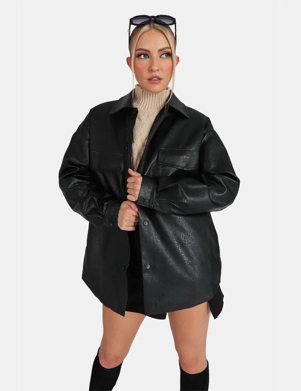 Vegan Leather Pocket Oversized Shacket Black sold by Public Desire product image thumbnail 3