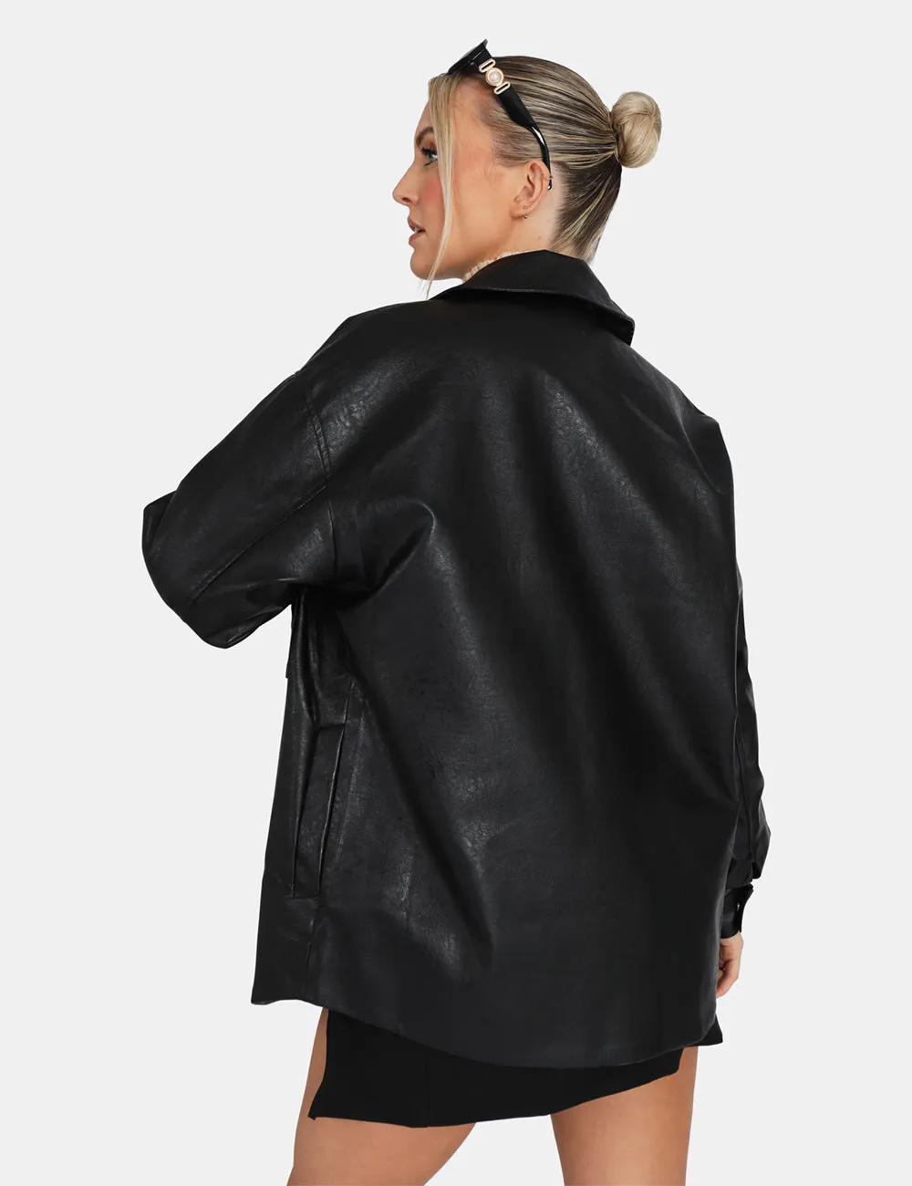 Vegan Leather Pocket Oversized Shacket Black sold by Public Desire product image thumbnail 5