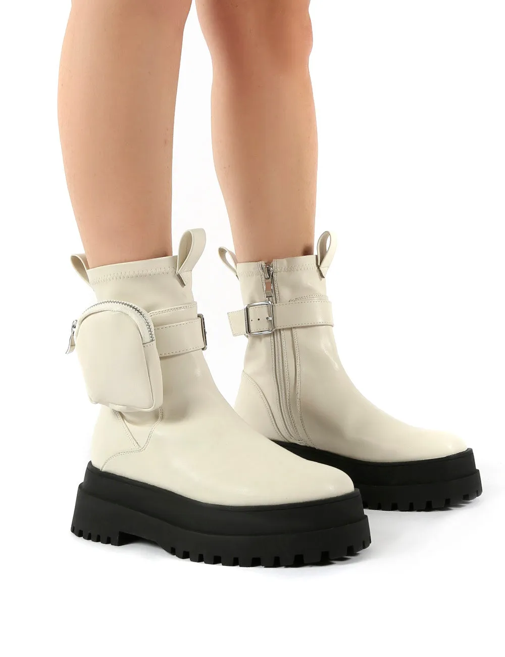 Thought Bone Pu Wide Fit Pocket Chunky Sole Ankle Boot sold by Public Desire