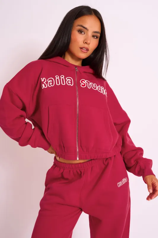 Kaiia Studio Bubble Logo Zip Through Hoodie Red sold by Public Desire