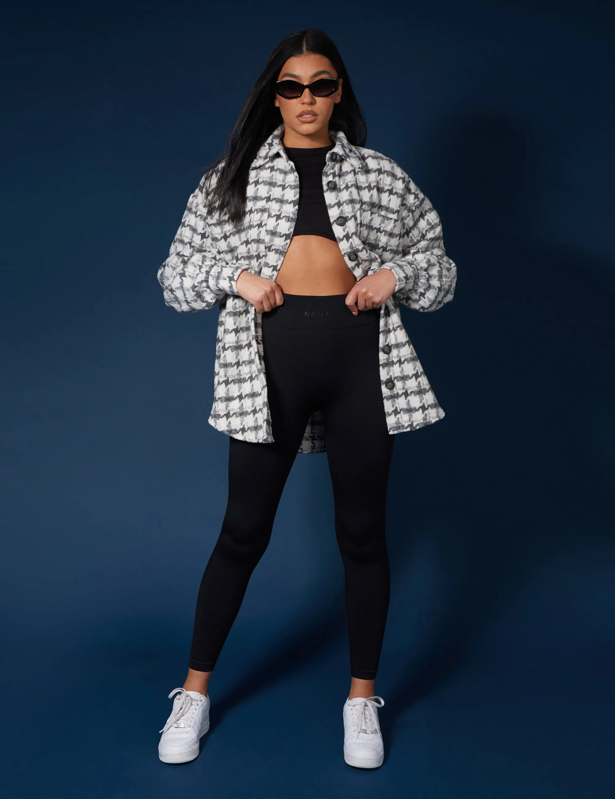 Oversized Houndstooth Shacket Grey sold by Public Desire