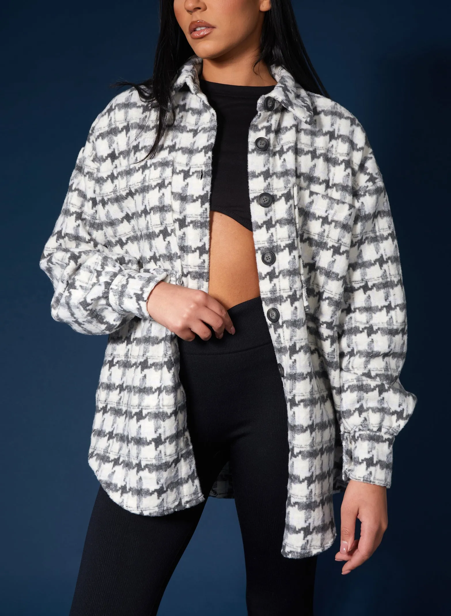 Oversized Houndstooth Shacket Grey sold by Public Desire product image thumbnail 4