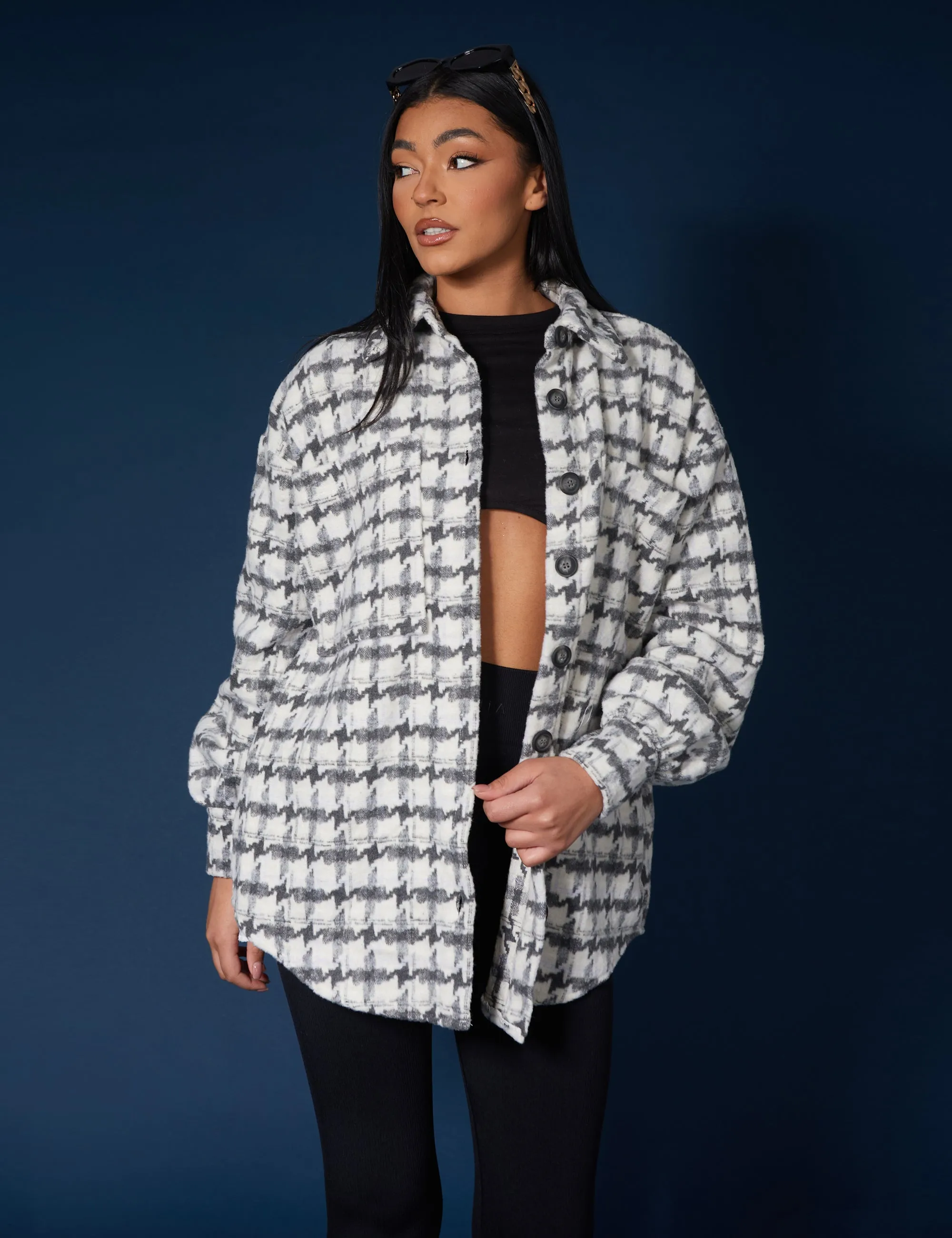 Oversized Houndstooth Shacket Grey sold by Public Desire product image thumbnail 3