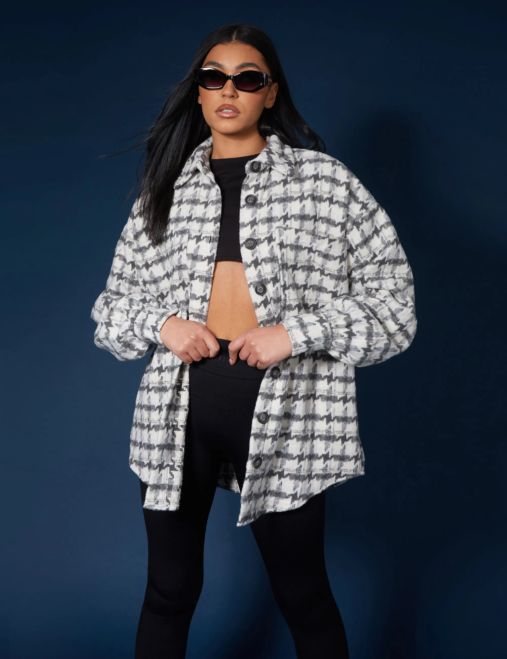 Oversized Houndstooth Shacket Grey sold by Public Desire product image thumbnail 2
