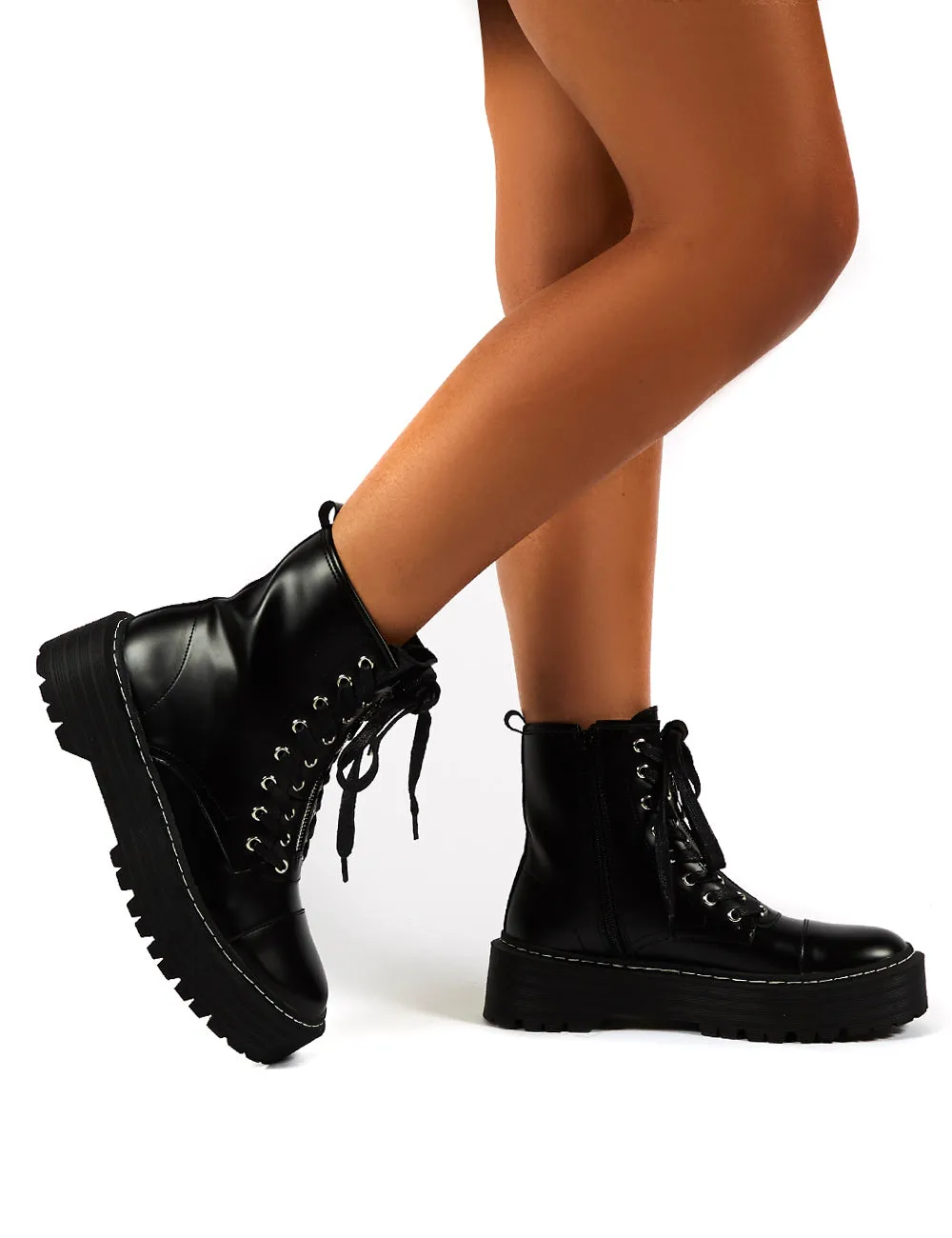 Blake Black PU Lace Up Chunky Sole Ankle Boots sold by Public Desire product image thumbnail 4