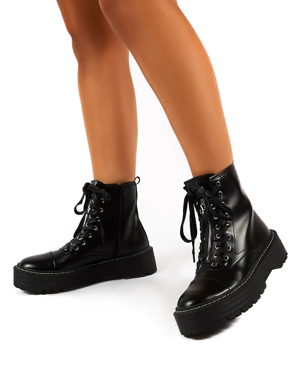 Blake Black PU Lace Up Chunky Sole Ankle Boots sold by Public Desire product image thumbnail 3