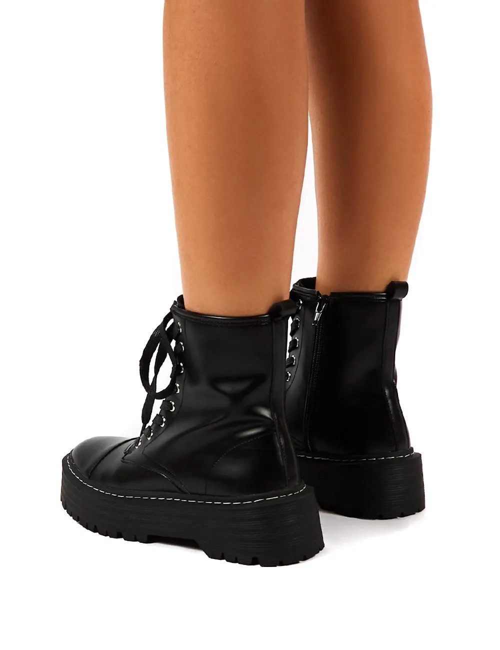 Blake Black PU Lace Up Chunky Sole Ankle Boots sold by Public Desire product image thumbnail 2