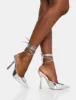 Vada Silver Mirror Slingback Lace Up Pointed Court Stiletto Heels sold by Public Desire