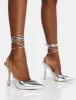Vada Silver Mirror Slingback Lace Up Pointed Court Stiletto Heels sold by Public Desire
