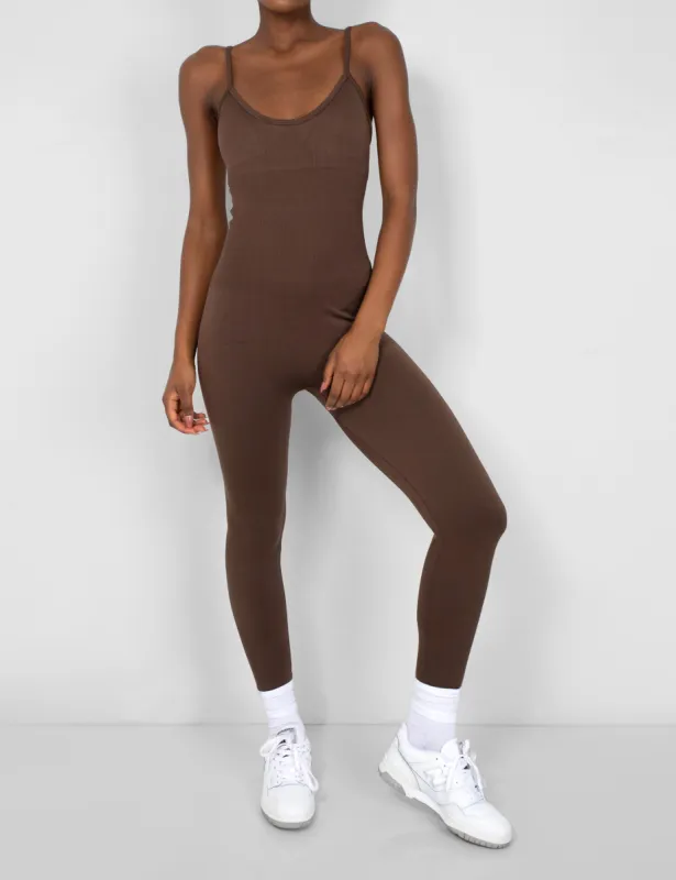 Seamless Unitard Jumpsuit Brown sold by Public Desire