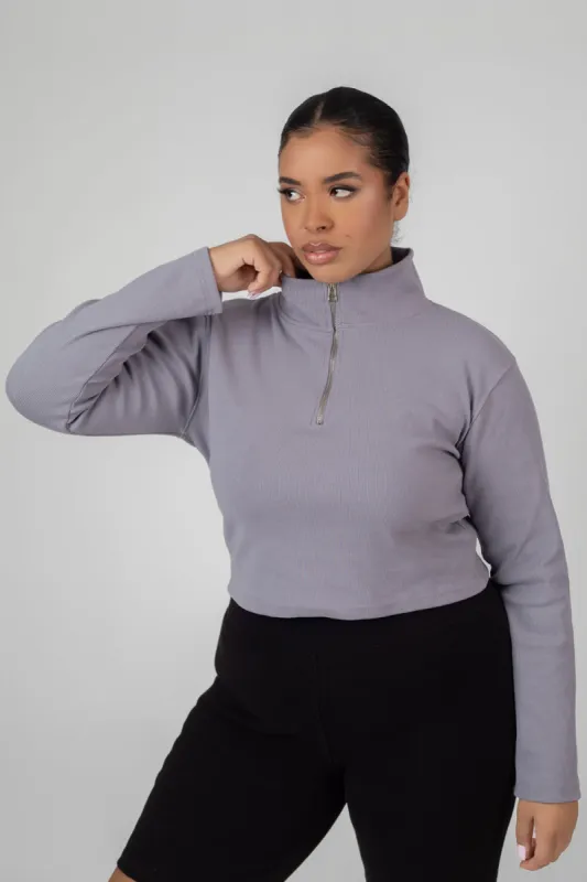 Curve High Neck Half Zip Pullover Top Grey Acid Wash sold by Public Desire