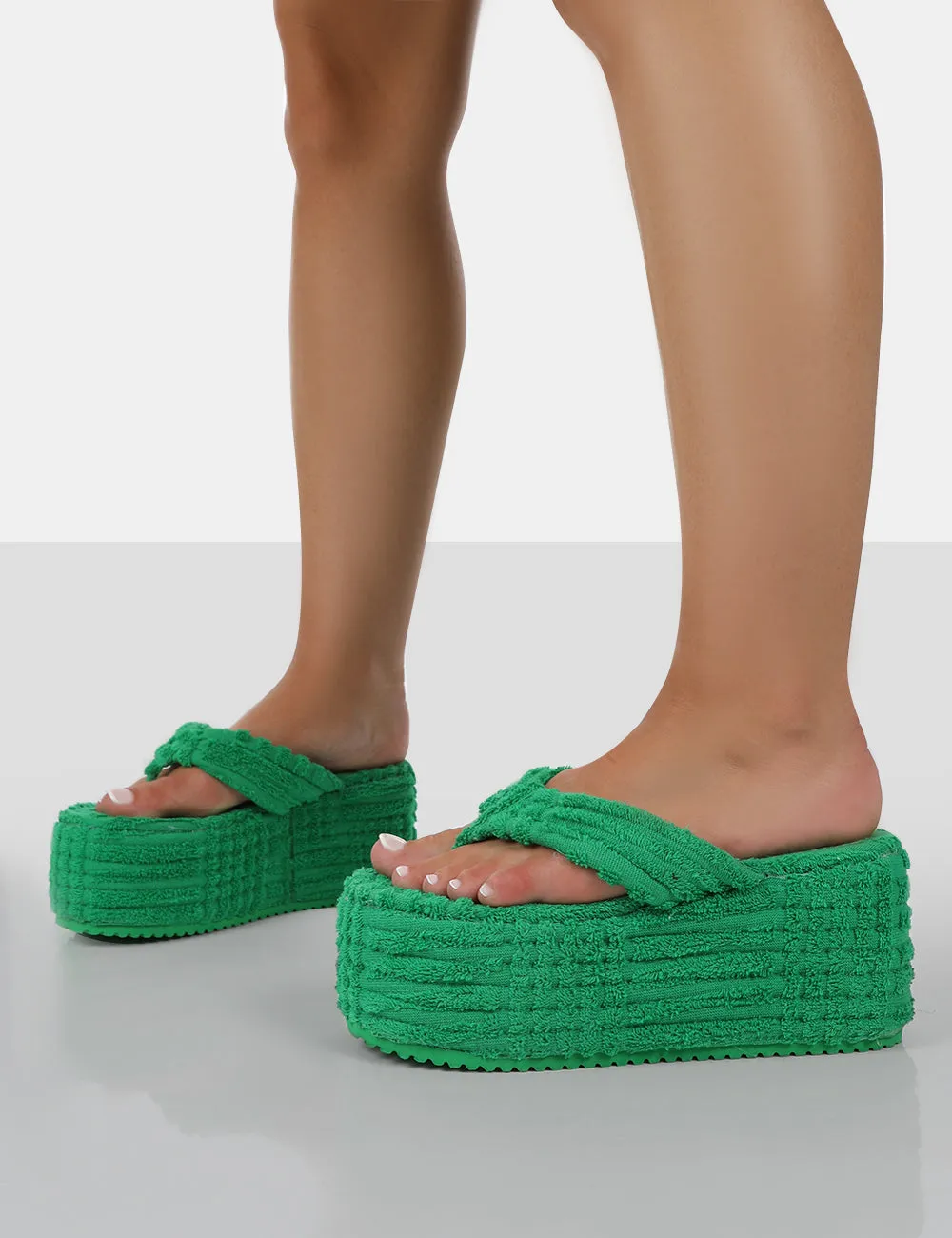 Nell Green Terry Towelling Platform Wedge Flip Flop Sandals sold by Public Desire product image thumbnail 4