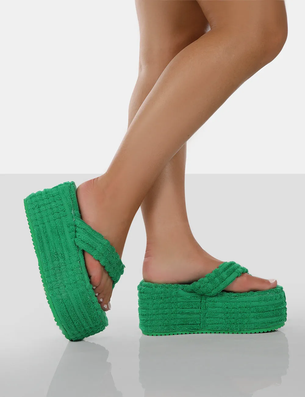 Nell Green Terry Towelling Platform Wedge Flip Flop Sandals sold by Public Desire product image thumbnail 3
