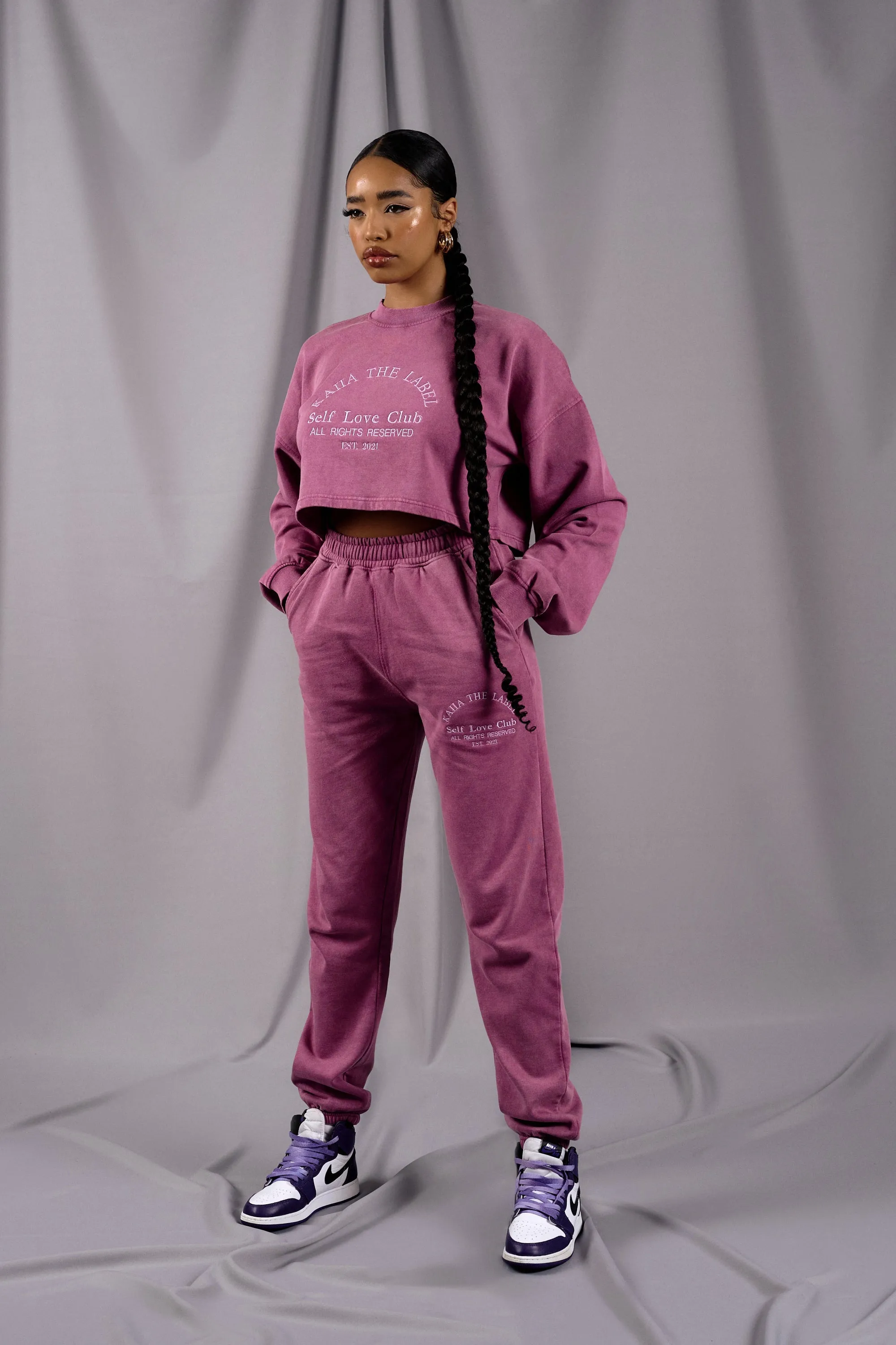 Self Love Club Embroidery Joggers Purple sold by Public Desire