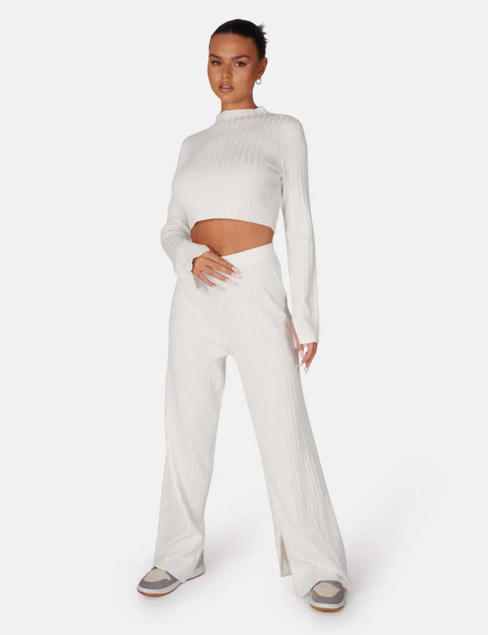 Long Sleeve High Neck Ribbed Knitted Crop Top White sold by Public Desire product image thumbnail 2
