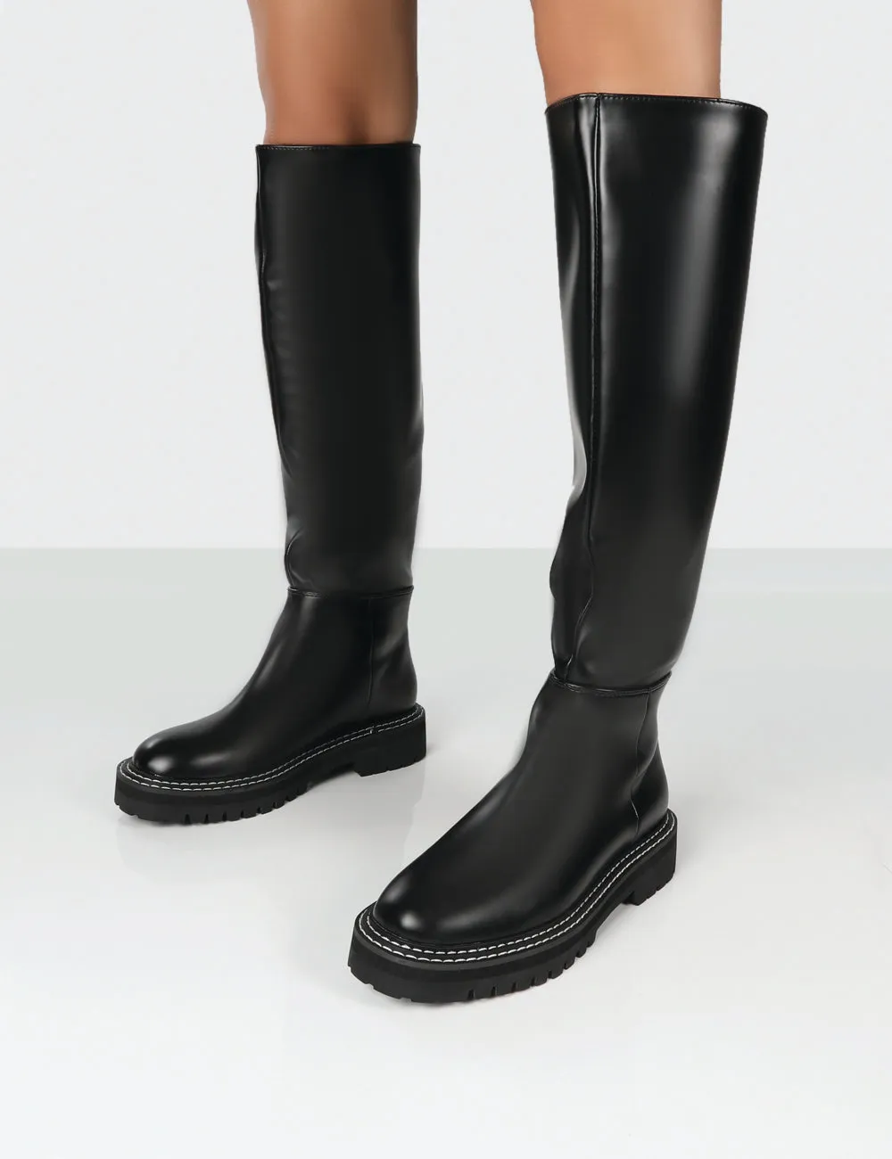 Dana Black Pu Chunky Sole Knee High Boots sold by Public Desire product image thumbnail 3
