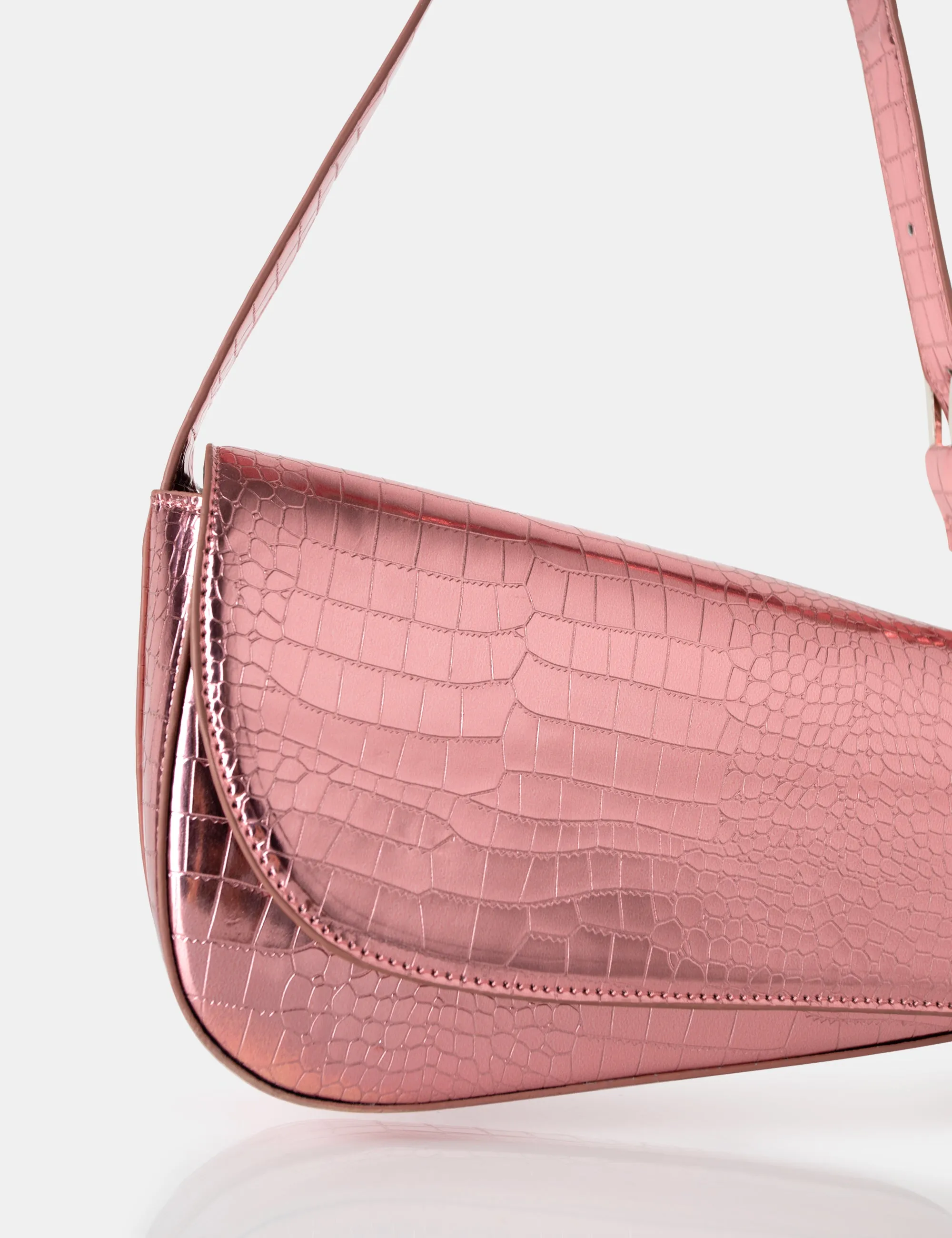The Loz Metallic Pink Croc Asymmetric Shoulder Bag sold by Public Desire product image thumbnail 3