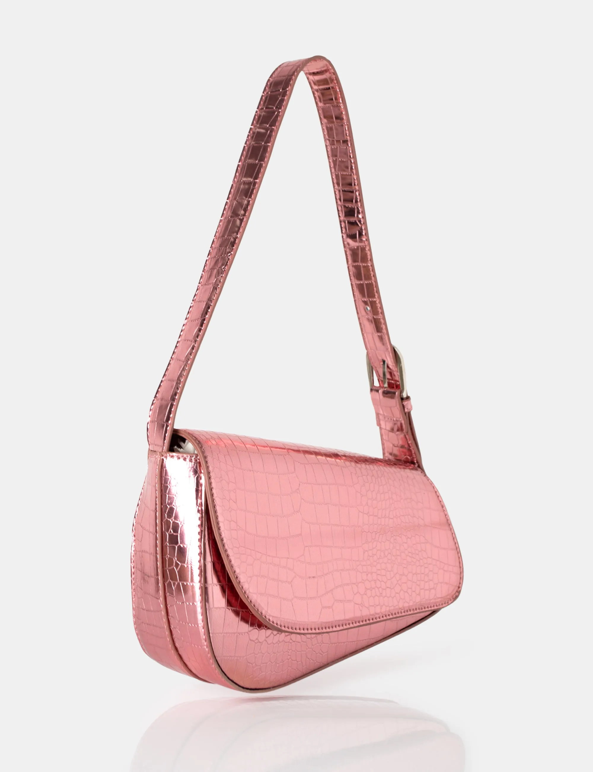 The Loz Metallic Pink Croc Asymmetric Shoulder Bag sold by Public Desire product image thumbnail 2
