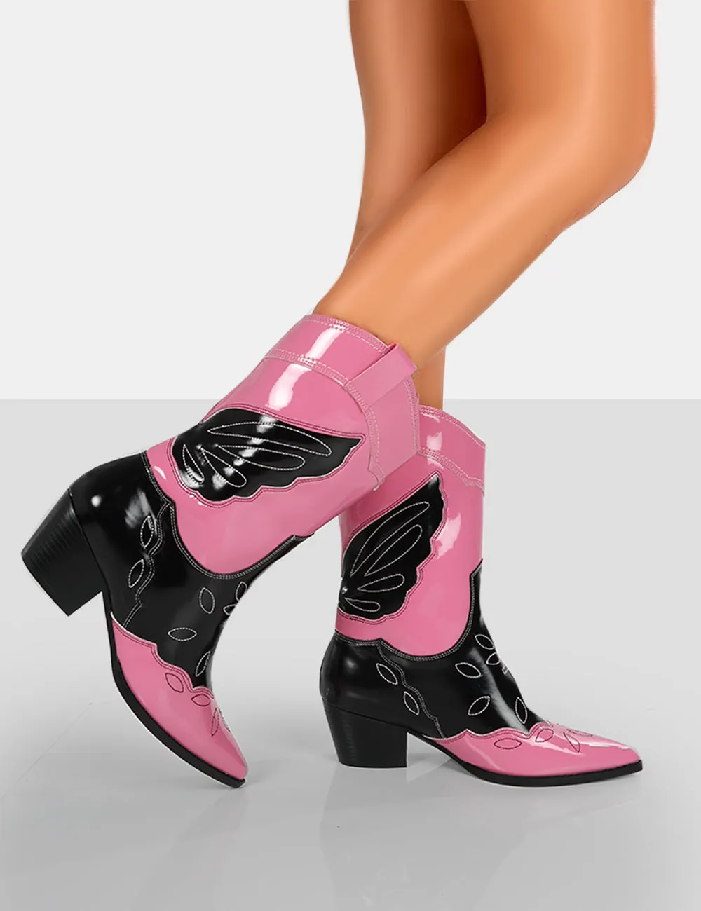 Howdy Pink Patent Pointed Toe Western Cowboy Block Ankle Boots sold by Public Desire product image thumbnail 4