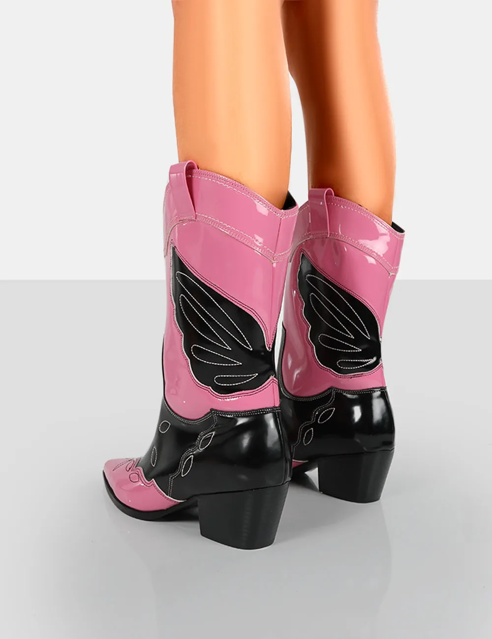 Howdy Pink Patent Pointed Toe Western Cowboy Block Ankle Boots sold by Public Desire product image thumbnail 2