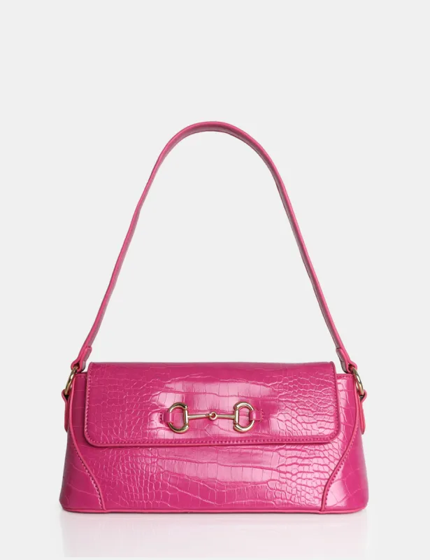 The Issy Pink Croc Pu Buckle Shoulder Bag sold by Public Desire
