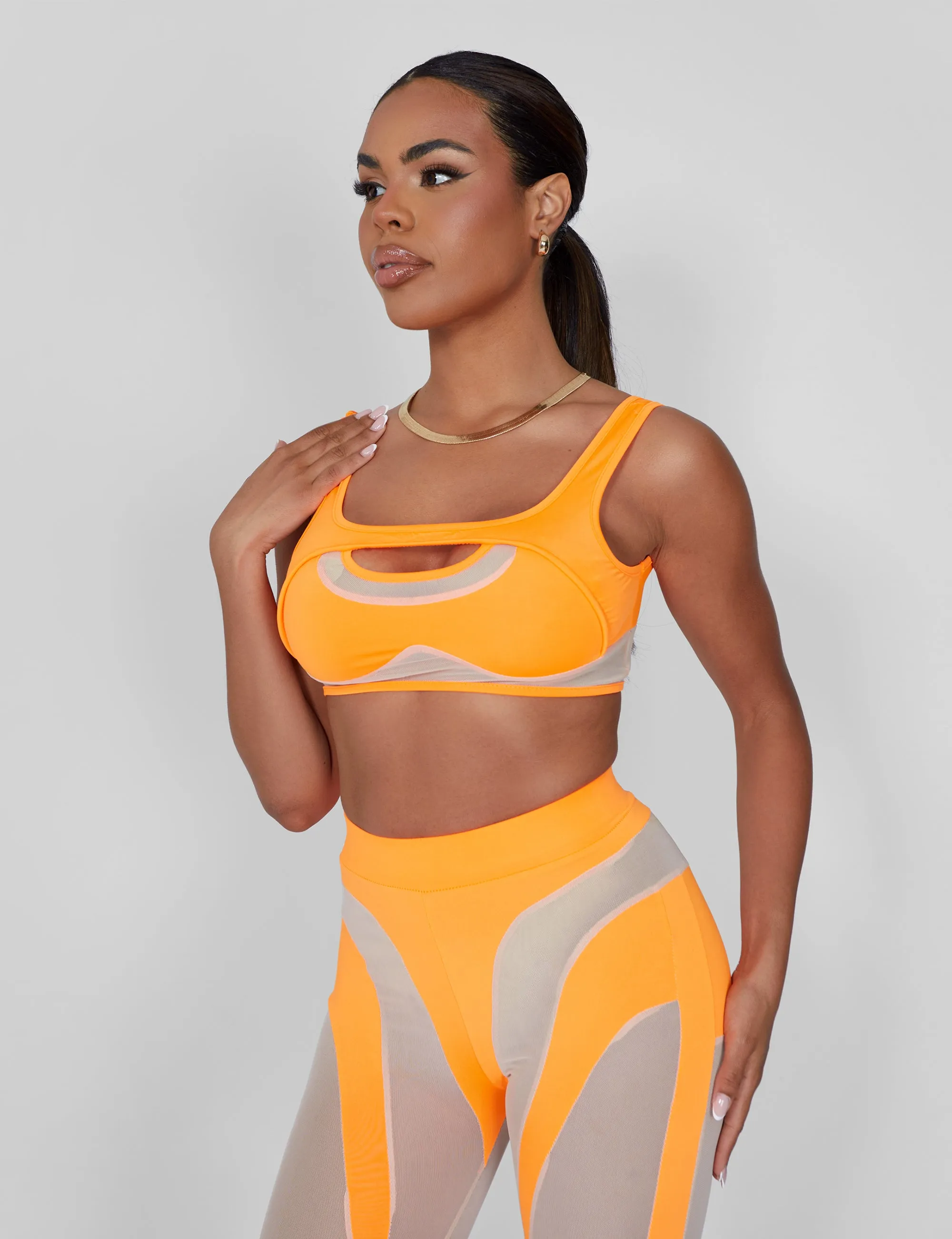 Mesh Illusion Insert Sleeveless Crop Top Orange sold by Public Desire product image thumbnail 2