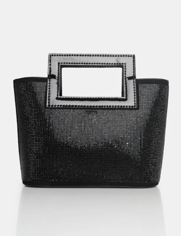 The Lustre Black Pu Diamante Bag sold by Public Desire