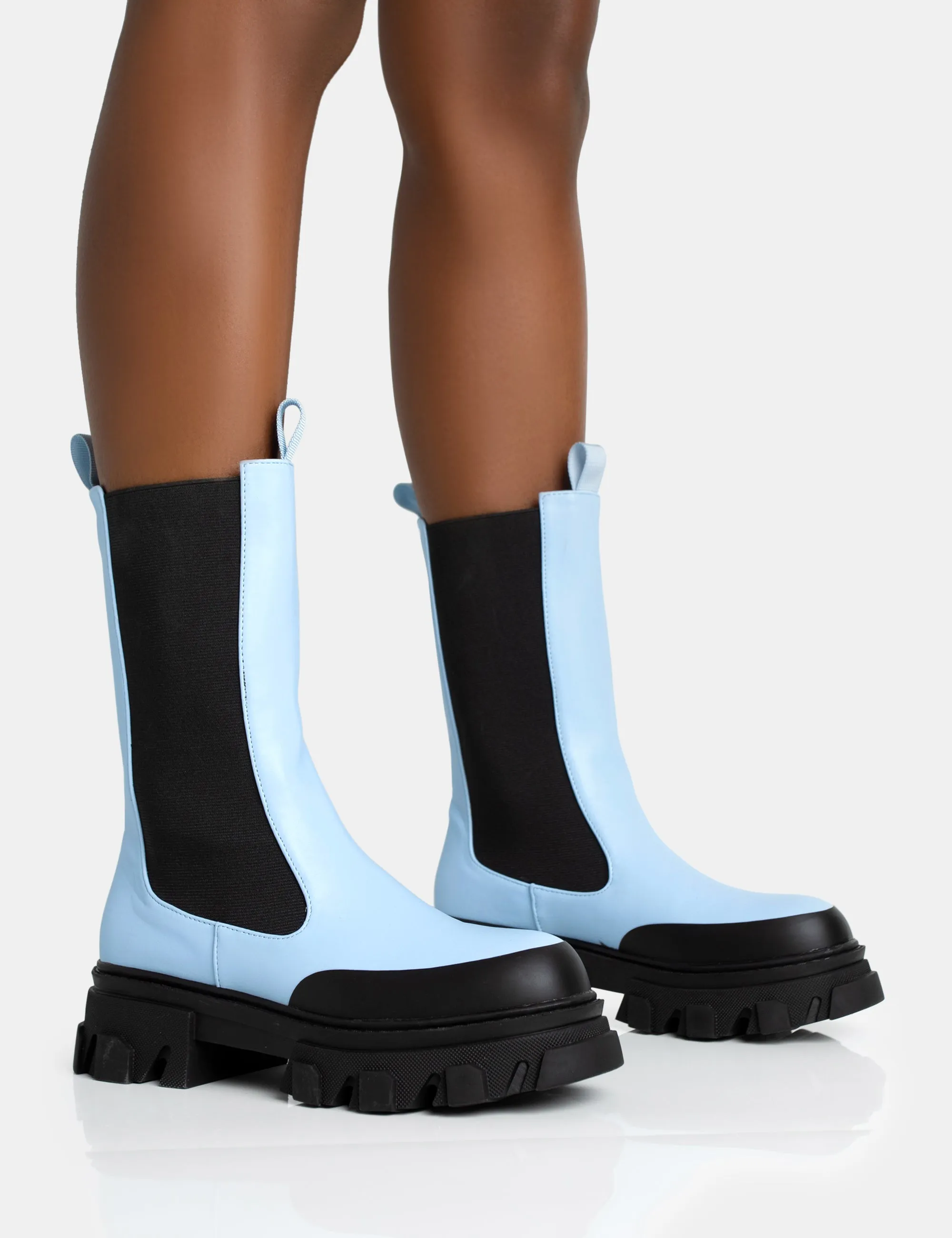 Kira Blue PU Chunky Sole Chelsea Ankle Boots sold by Public Desire