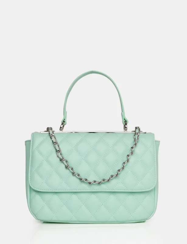 The Vienna Mint Quilted Silver Detailing Crossbody Shoulder Handbag sold by Public Desire