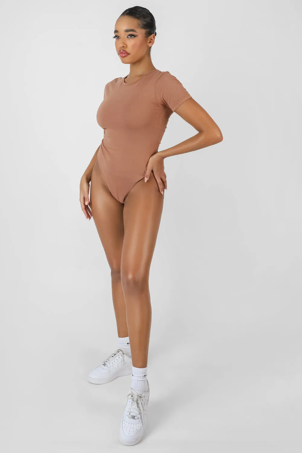 Crew Neck Cap Sleeve Tshirt Bodysuit Camel sold by Public Desire product image thumbnail 2